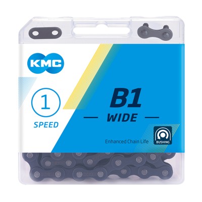 Kæde KMC 1/2x1/8 æske Bred single speed 112L (sort) med bøsning (60) BB1WB0112