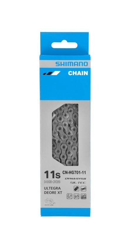 Kæde Shimano Ultegra HG701-11, 11-Speed, led: 116. retningbestemt kæde med SIL-TEC og Quick -Link. Vægt: 260 g.