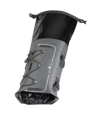 Klickfix Bikepack Waterproof styrtaske (grå). Maks. vol 17 l (kan reduceres efter behov),  18x18x36 cm, vægt: 670 gr. max bæreevne: 7 kg