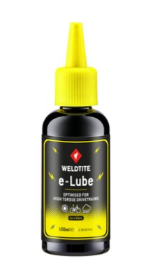 Weldtite e-Lube kædeolie (100 ml). Bionedbrydelig kædeolie optimeret til et højt drejningsmoment og er derfor velegnet til ebikes.