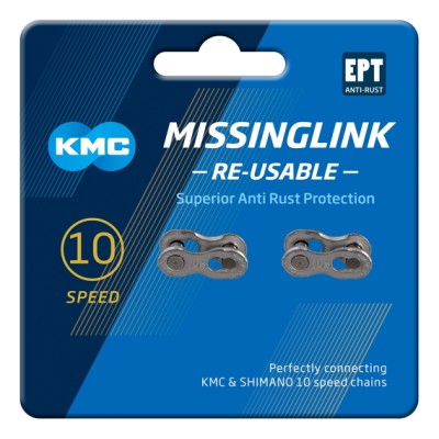KMC Missinglink 10 speed. Samleled (sølv) med EPT. Til X10L og X10SL. 2 stk. Re-usable.