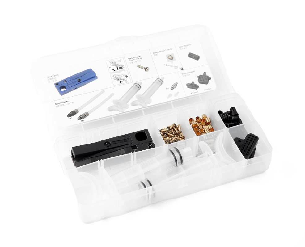 Bremseudlufterkit TEKTRO komplet til udluftning af disc, bleedkit. Klipper og presser, , bøsninger komplet