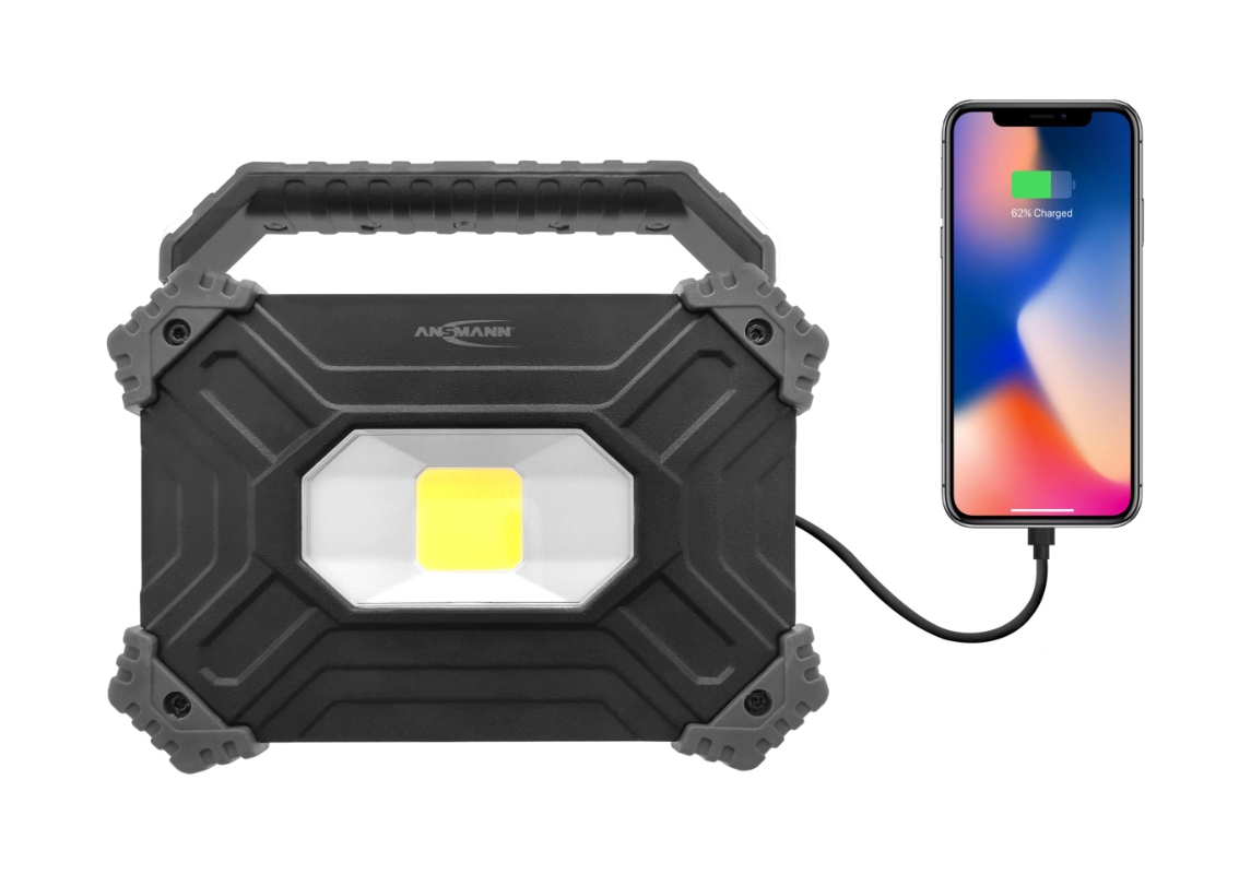 Værkstedslygte Ansmann USB 2800 Lumen Opladelig, krog, power bank m.m.