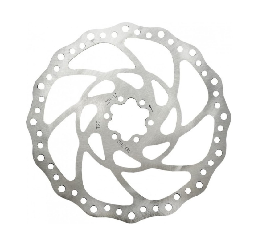 TEKTRO bremseskive 160 mm, 2,3 mm. 6 hul inkl. bolte. Velegnet til bl.a. cargocykler.