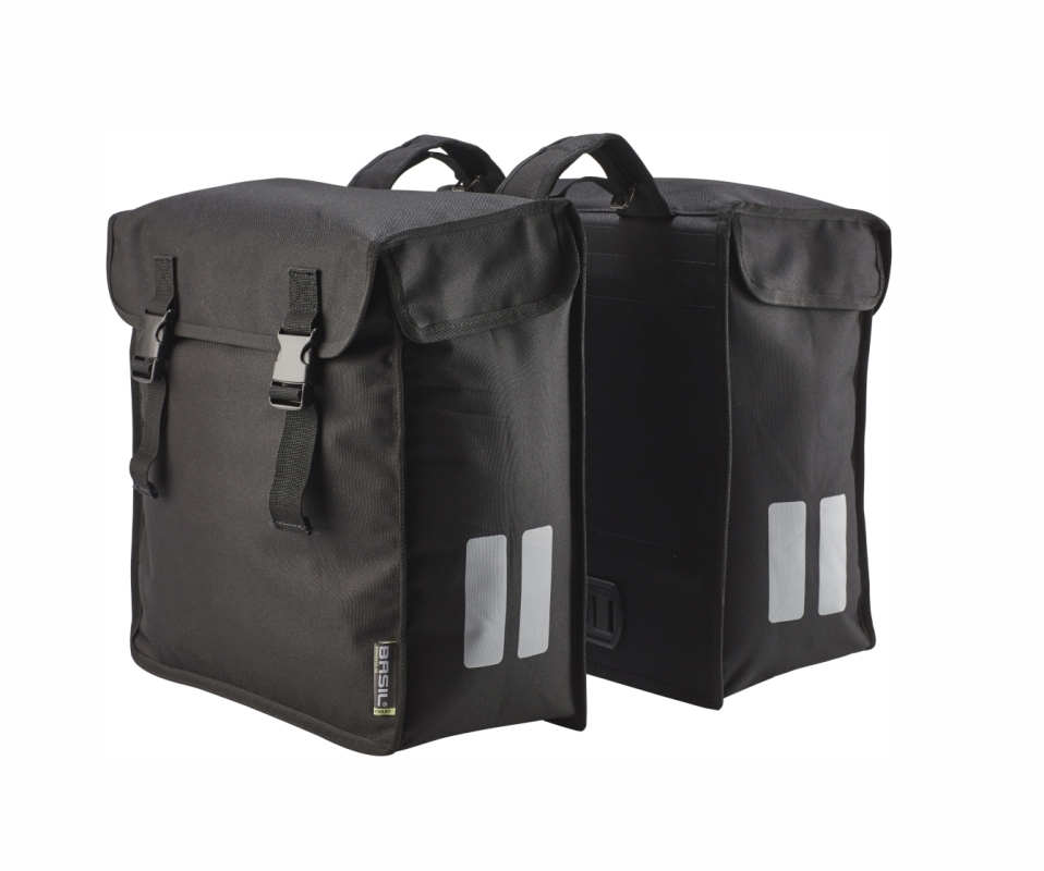 BASIL MARA XL taskesæt (sort) med taskebro. Str. 35 x15 x 32cm, vol: 35 L, maks. bæreevne  10 kg (5 kg i hver taske).