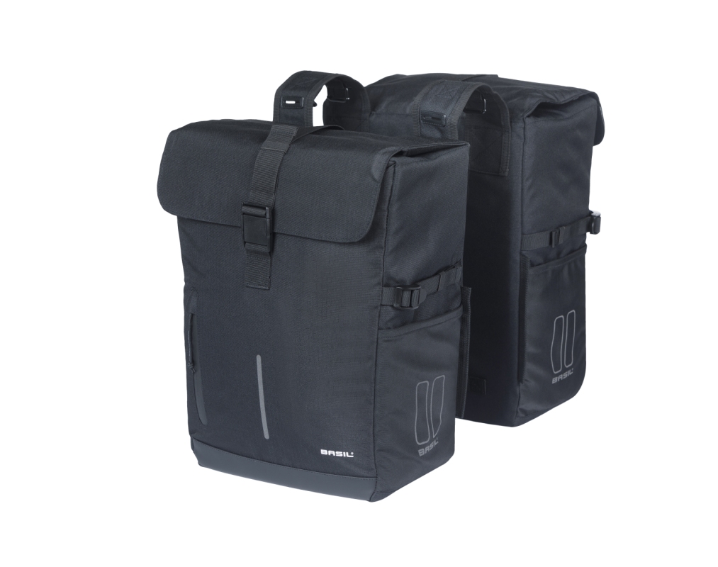 Taske sæt BASIL MOVE Commuter (sort). Dobbelt Pannier. Dim.:  27x16x38 cm, vol.: 30L. Kan også  monteres med MIK, AVS, Uniklip & Racktime adapter.