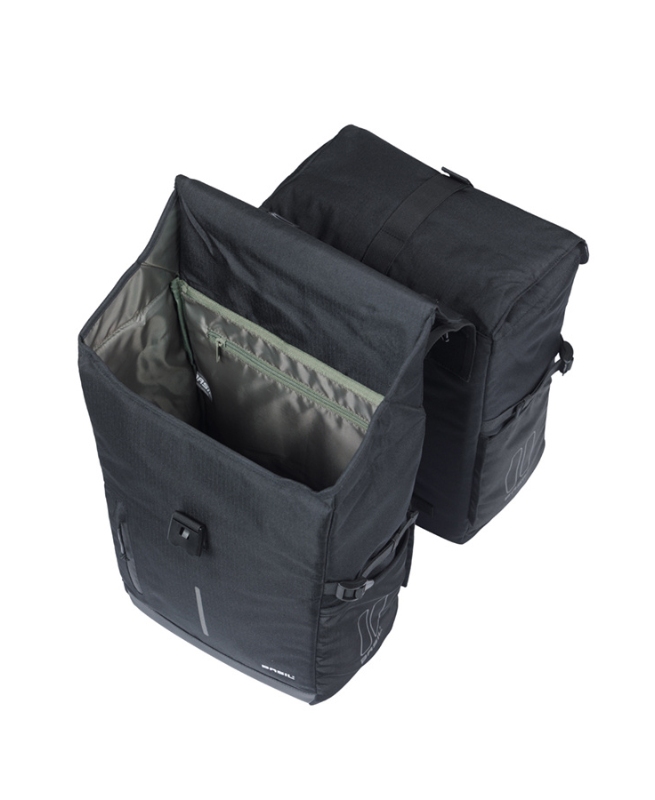 Taske sæt BASIL MOVE Commuter MIK 2.0 Dobbelt Pannier (sort). Dim.: 27x16x38 cm, vol.: 30 L. Leveres inkl. MIK 2.0