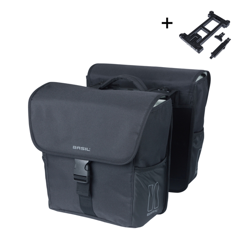 Taske sæt BASIL GO bag MIK 2.0 Sort 29x15x34cm 32L Dobbel Pannier inklusiv MIK 2.0 adapter