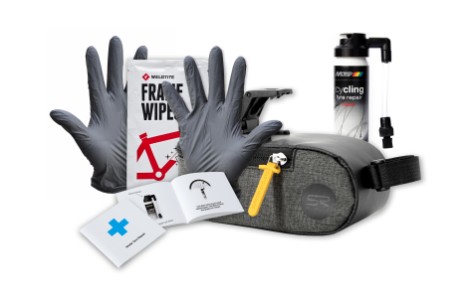 Sadeltaske (0,6 L) fra Selle Royal (KUN til ICS)  Motip tyre repair, latex handsker, renseserviet & brugervejl. Tasken er vandafvisende.