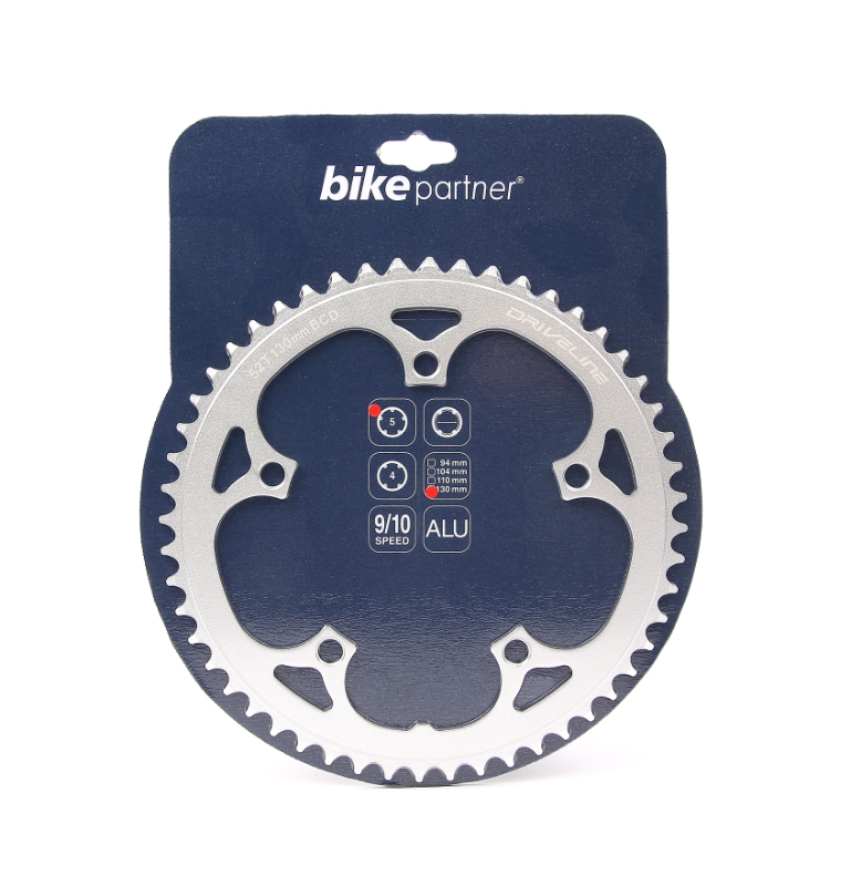 Klinge DRIVELINE 52T Alu Sølv ø130 5hul 9/10sp 5182 alu