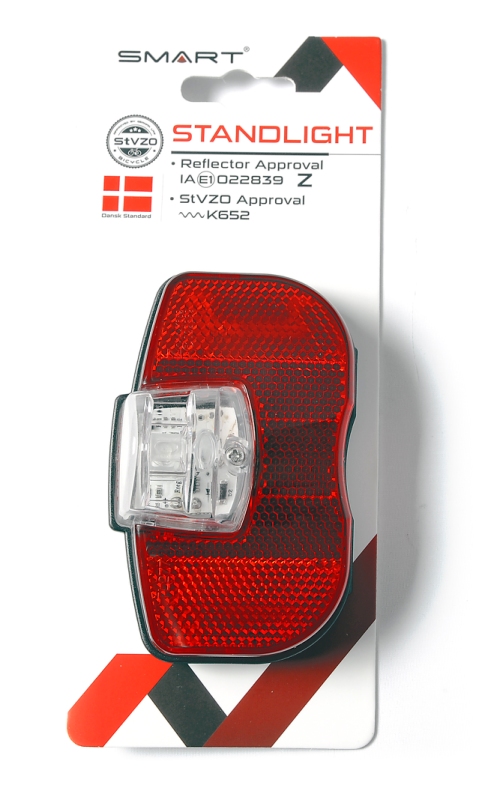 Smart STANDLIGHT baglygte med reflektor. Til dynamo og montering på bagagebærer  (80 mm). Standby-lys ved stop.