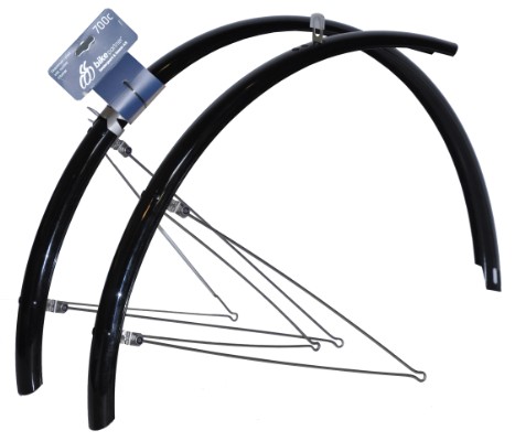 BikePartner skærmsæt (sort) 700C, 45 mm m/rustfri stivere. Sælges i pakker med 5 sæt. Papæsken er påtrykt nr. 5
