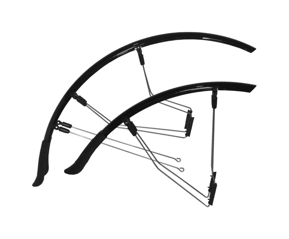 Skærmsæt Clip-On 700C (sort). 35 mm Race m. 60 mm stænklap. Justerbar gummi strop beslag.