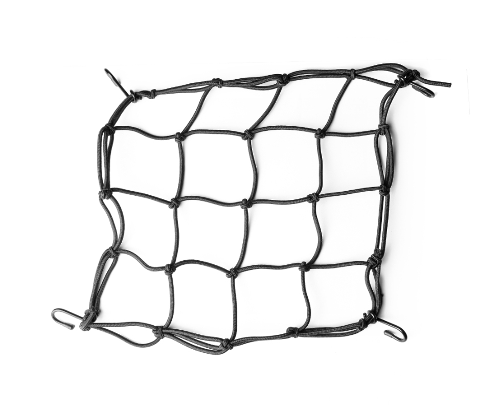 Sikkerhedsnet til kurv Bikepartner (sort). Dimensioner: 25x25cm. Sikkerhedsnettet har fire kroge til fastgørelse.