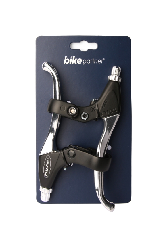 Bremsegrebssæt i aluminium fra Bikepartner (sort/sølv). 4-fingers greb.
