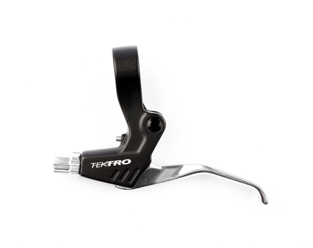 Bremsegreb (venstre) fra Tektro. Alu. (sort/sølv) 2-fingergreb med reach justering.