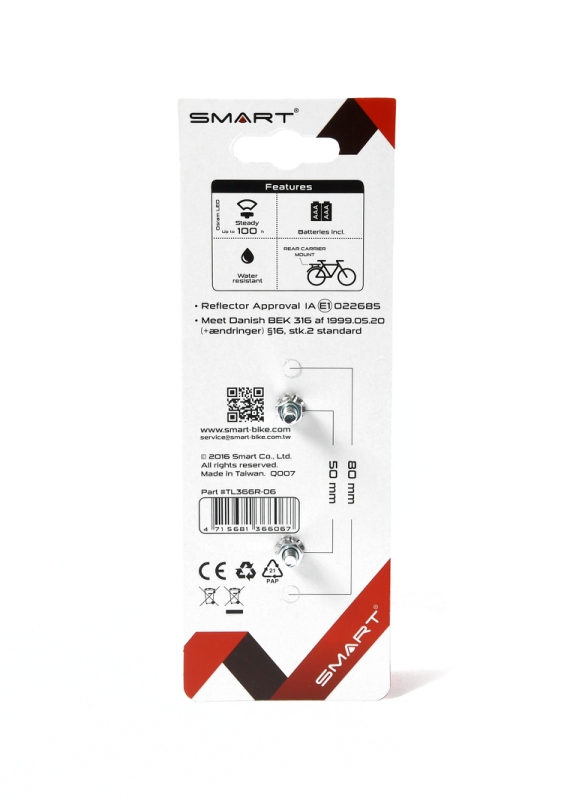 Lygte SMART LED Bag konstant/blink lys 50mm (20/100) TL366R f.bagagebærer
