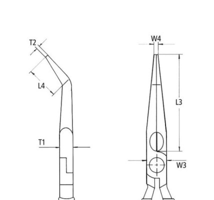 Knipex 200 mm fladrundtang med skær (storkenæbstang). 40° bøjede kæber. Med skær til blød, mellemhård og hård tråd.