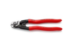 KNIPEX 190 mm kabelklipper/stålwiresaks. Med to presseprofiler for endehylstre på kabel og wire. Skruet led for præcis knivføring, justerbar.