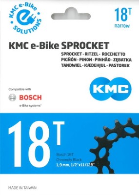 Gearhjul KMC E-bike 18t Bosch gen 2 CrMo Sort 1/2x3/32-1/2x11/128