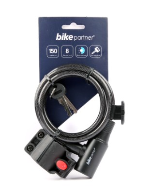 Spirallås sort BikePartner Medium 1500x8mm m.nøgle/holder(10/60)