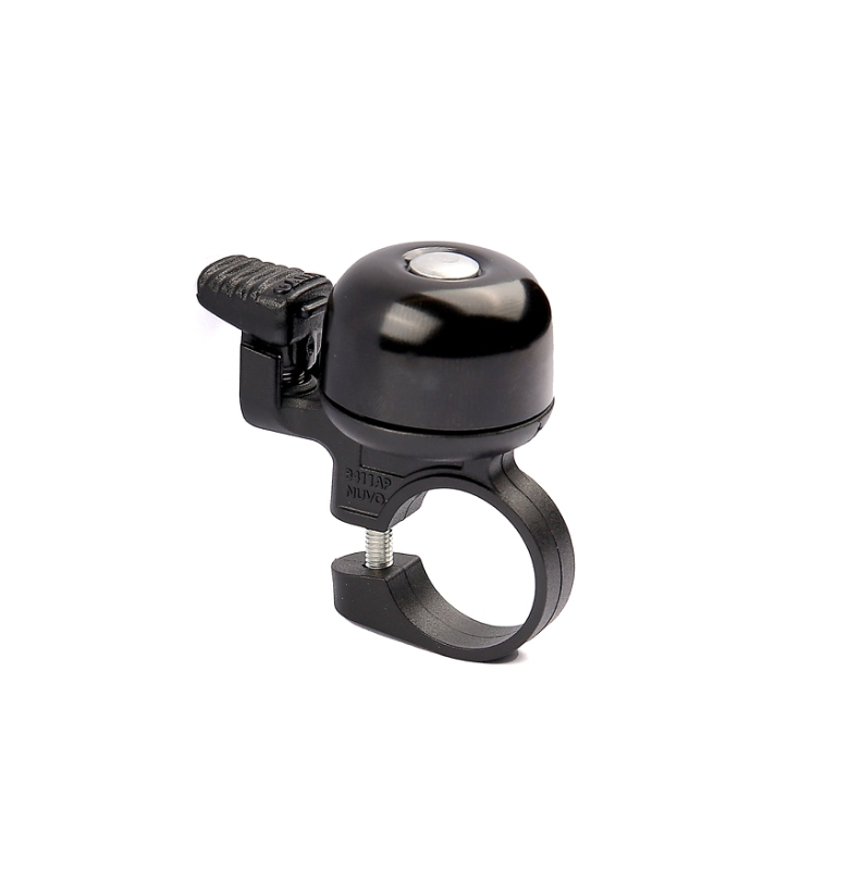 Bikepartner NUVO MINI klokke (sort) i aluminium. Klokken leverer op til 88 dB og den vejer  19 gr. Leveres i bulk-æske (20 stk.)