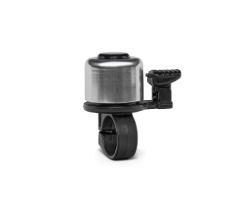 Bikepartner NUVO MINI klokke (sølv) i aluminium. Klokken leverer op til 80 dB og den vejer  27 gr. Leveres i displayboks til disken (20 stk.)