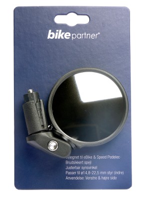 Spejl BikePartner e-bike Sort universal for styrende passer ø14,8-22,5mm indv. (1/10/50)