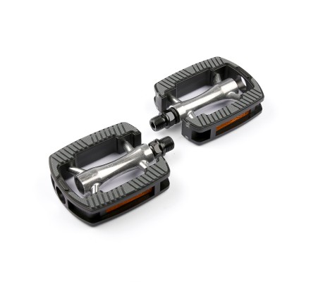 BikePartner pedalsæt 9/16. Aluminiums pedal med  CrMo aksel slidstærk letvægtsramme & skridsikker   gummiroverflade og reflekser. Sælges i bulk (50)