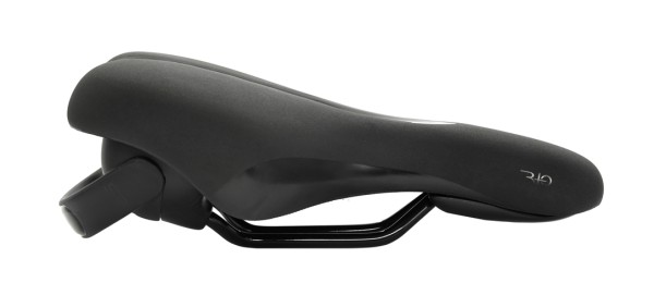 Sadel (unisex) fra Selle Royal model Rio. 60° kørestilling. Sadlen har et bærehåndtag og Unitech betræk (slidstærkt og vandtæt).