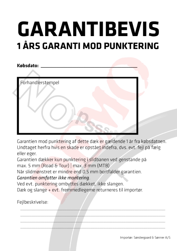 Dæk 700x32C NoPssss Road BikePartner Sort R, 5mm, 60TPI Org. nr.730192 (32-622) (20)