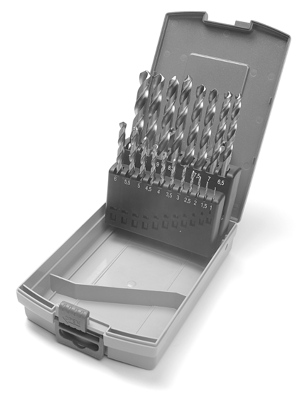 Borsæt HSS-G, slebet,  i æske 1-1,5-2-2,5-3-3,5-4-4,5-5-5,5-6-6,5 7-7,5-8-8,5-9-9,5-10mm