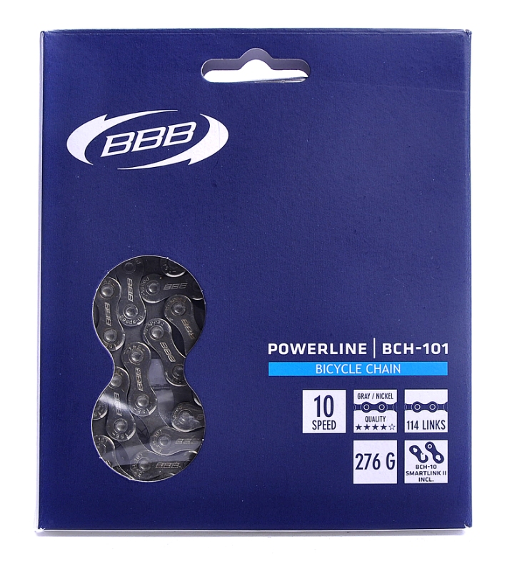 Kæde BBB POWERLINE 10 æske Sølv/Sort 10 speed 114L (10/50) BCH-101