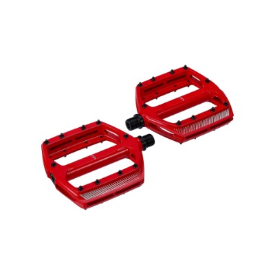 BBB CoolRide platformspedal 9/16 (red). Pedal i et stykke aluminium, CrMo aksel, dobbelt lukkede lejer og aftagelige pins. Vægt: 441 g