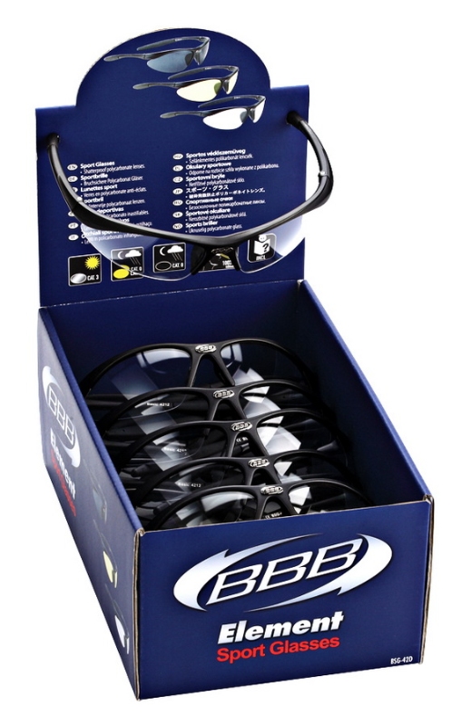 Solbrille BBB display Element 12 stk. pr. display. klar linse  TILBUD kr. 13,99 pr. stk.