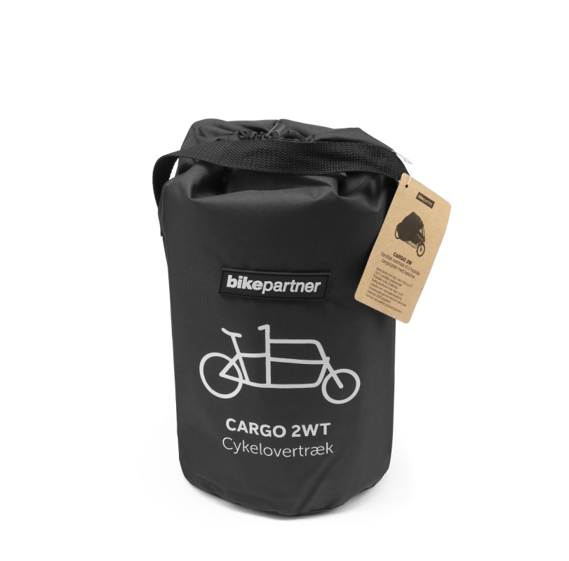 Cykelovertræk til 2-hjulet ladcykler med kaleche.  Vandtæt, dobbeltsyede sømme med anti-water tape. Materiale: 300D polyester. Farve: Sort
