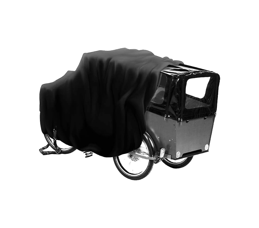 Cykelovertræk til 3-hjulet ladcykler med kaleche.  Vandtæt, dobbelt syede sømme med anti-water tape. Materiale: 300D polyester. Farve: Sort