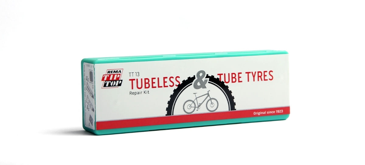 rema Tip Top reparationssæt til tubeless. 3 stofforstærkede lapper (Ø 30 mm), 4 gr. lim sandpapir & Remaxx Bike til montering af dæk.