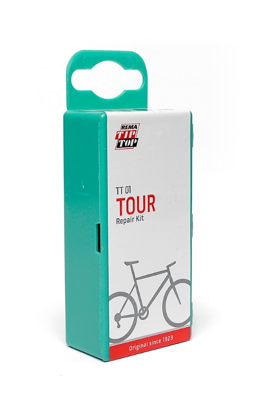 Reparationsæske fra Rema Tip Top. 3g lim, 5 lapper, sandpapir & ventilgummi TT01.