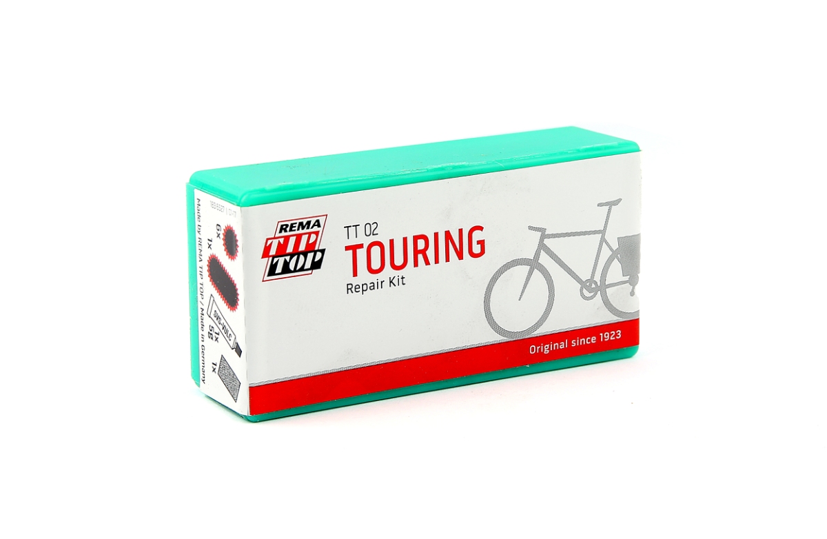 Reparationsæske fra Rema Tip Top. 5g lim,7 lapper, sandpapir & ventilgummi TT02.