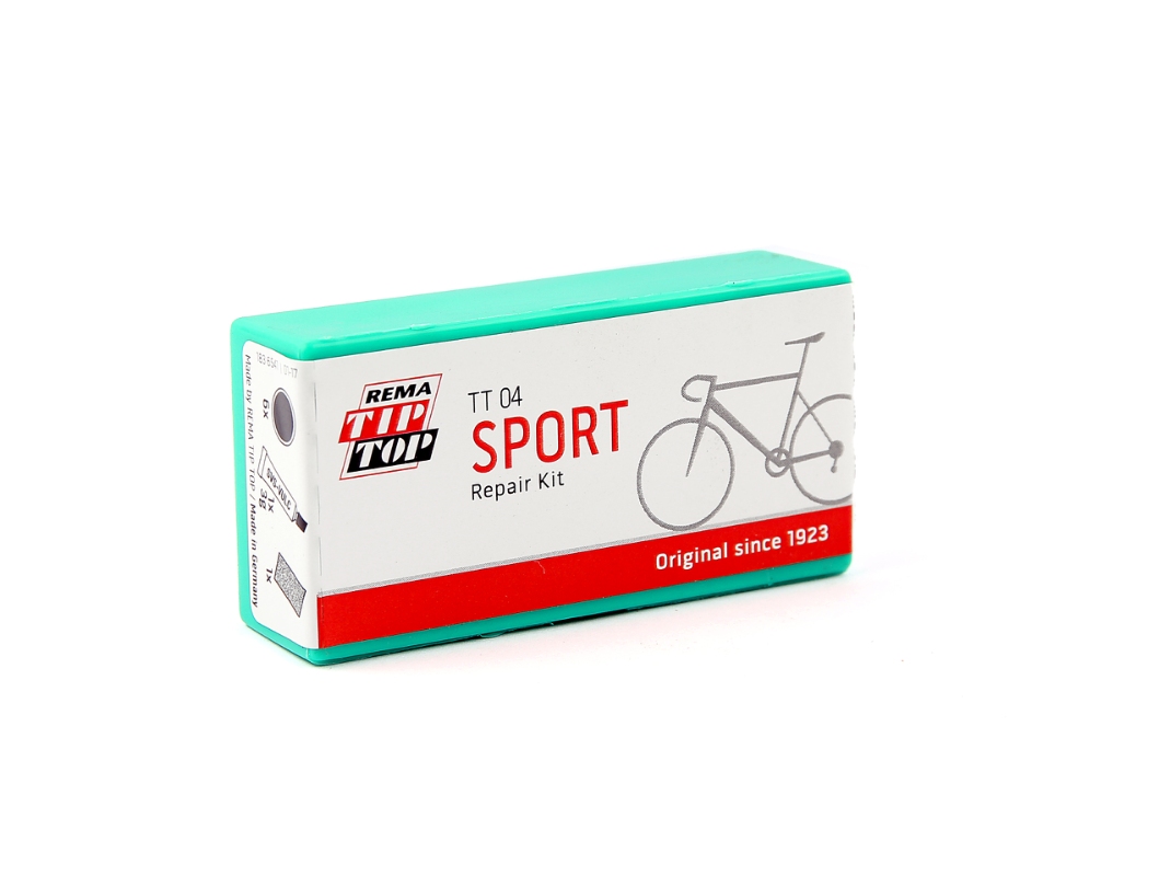 Reparationsæske fra Rema Tip Top. 3g lim, 6 lapper, sandpapir TT04.