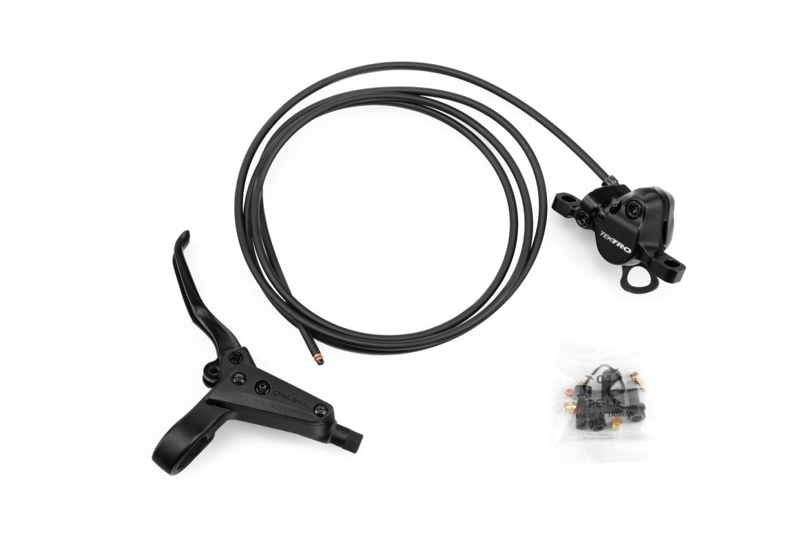 Hydraulisk forbremse (sort) EZ plug fra Tektro. Ø5x1900mm bremseslange EZ plug. Venstre greb (2-finger) med reach.