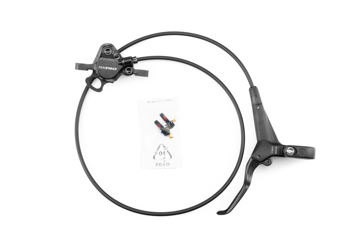 Hydraulisk bagbremse (sort) fra Tektro. Ø5x1450mm bremseslang, leveres samlet. Højre greb (2-finger) med reach.