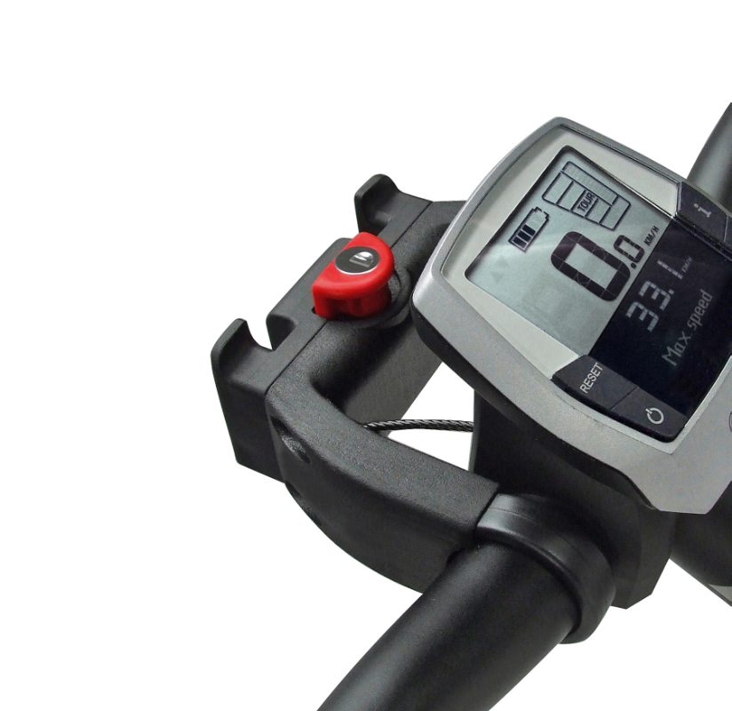 Styradapter m/lås  KLICKFIX E-bike max. belastning 7 kg, incl. 22-26 & 31,8 mm  bøjler. 78mm indv.-110mm udv.