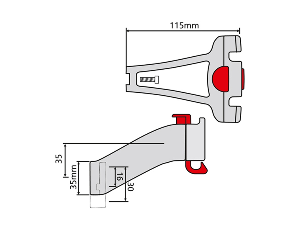 Styradapter til kronrør. kan kun monteres på cykler med gevindbeslag til kronrør (16 eller 30 mm stigning). Maks. belastning 5 kg.