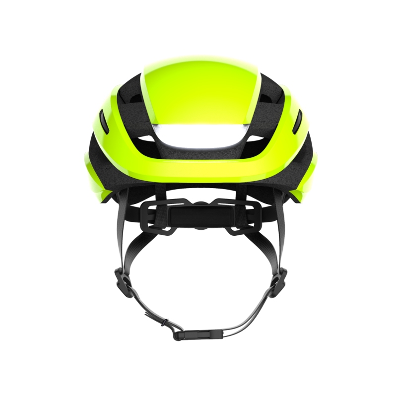 Lumos Ultra hjelm (electric lime). Str. 54-61 cm (M-L). Cykelhjelm med integrerede lygter, blinklys og bremselys.