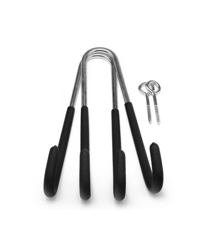 Gummiblagte & kraftige kroge (2 stk.) fra  Bikepartner. Til ophæng i loft.  Leveres inkl. 2 stk. 6x50 mm øjeskruer.