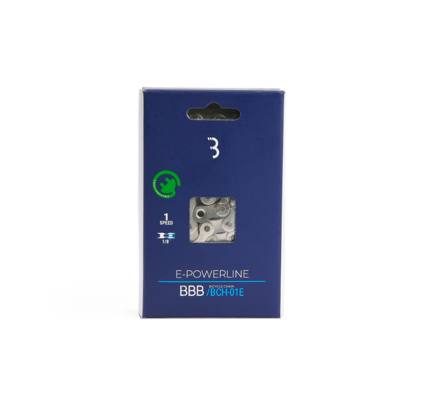 Kæde BBB E-POWERLINE 1/2x1/8 (sølv). Single speed E-bike 136L, inkl.samleled (10/30)