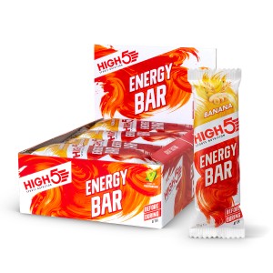 High5 energibar med smag af banan, vægt: 55 g. Kasse med 12 stk.