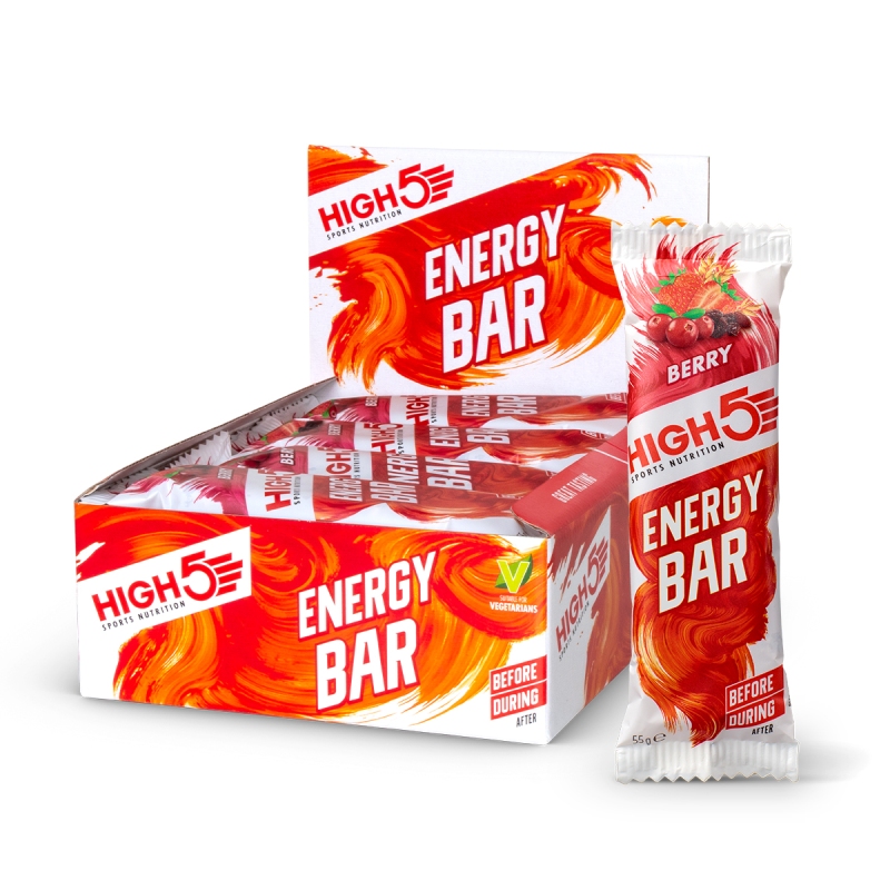High5 energibar med smag af bær, vægt: 55 g. Kasse med 12 stk.